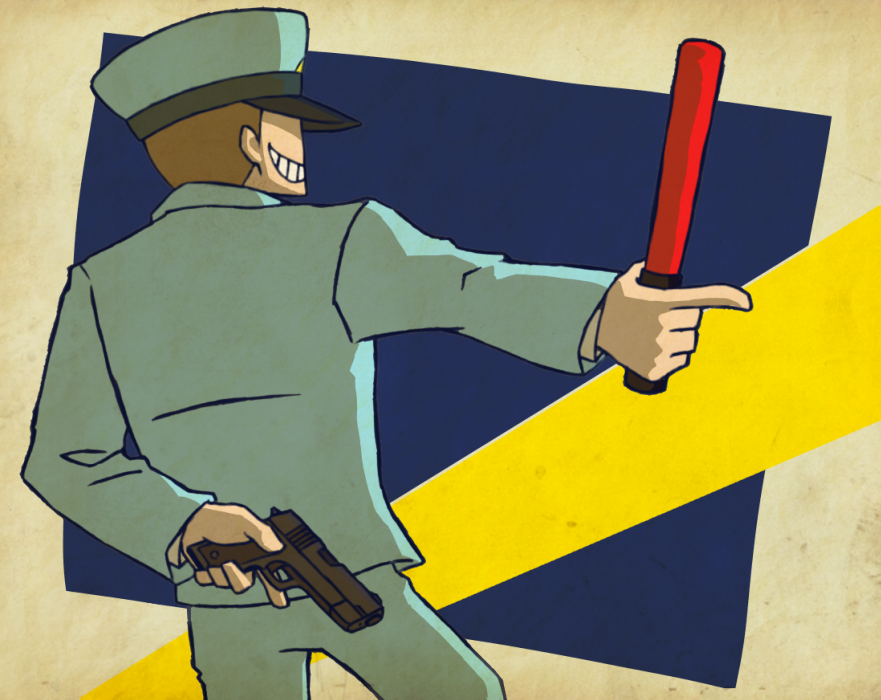 1boy, an_earth, brown_hair, decker_(an_earth), gun, hat, holding, holding_weapon