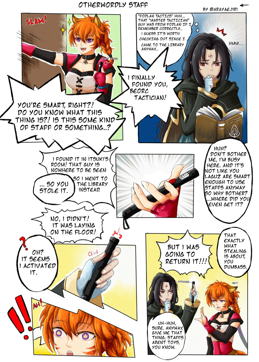 1boy, 1girl, black_hair, cat, cat_ears, cat_girl, cat_tail, comic