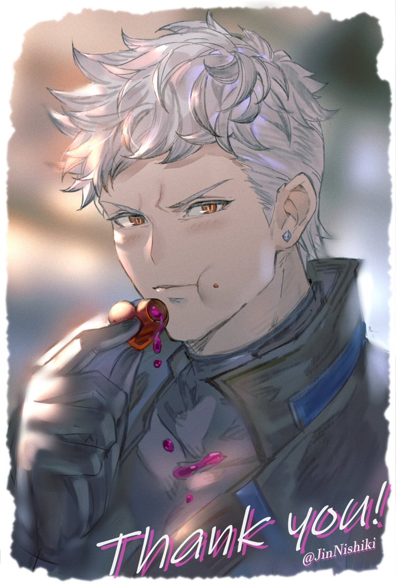 black_gloves, candy, chewing, chocolate, earrings, food, gloves, granblue_fantasy, granblue_fantasy:_relink, heart, heart-shaped_chocolate, highres, id_(granblue_fantasy:_relink), jewelry, nishiki_(jinnishiki), valentine, white_hair