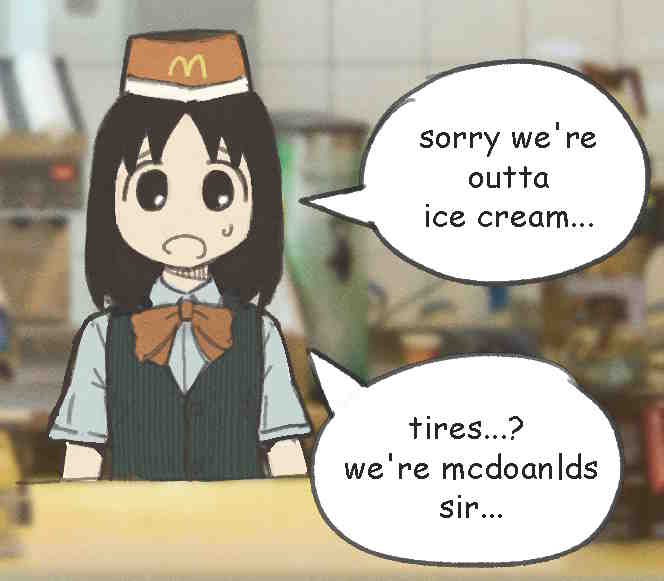 1girl, azumanga_daioh, black_eyes, black_hair, black_vest, blue_shirt, bow, bowtie