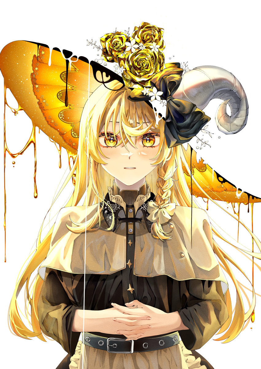 22_zefar, absurdres, apron, black_dress, blonde_hair, braid, clothing_request, colored_inner_hat