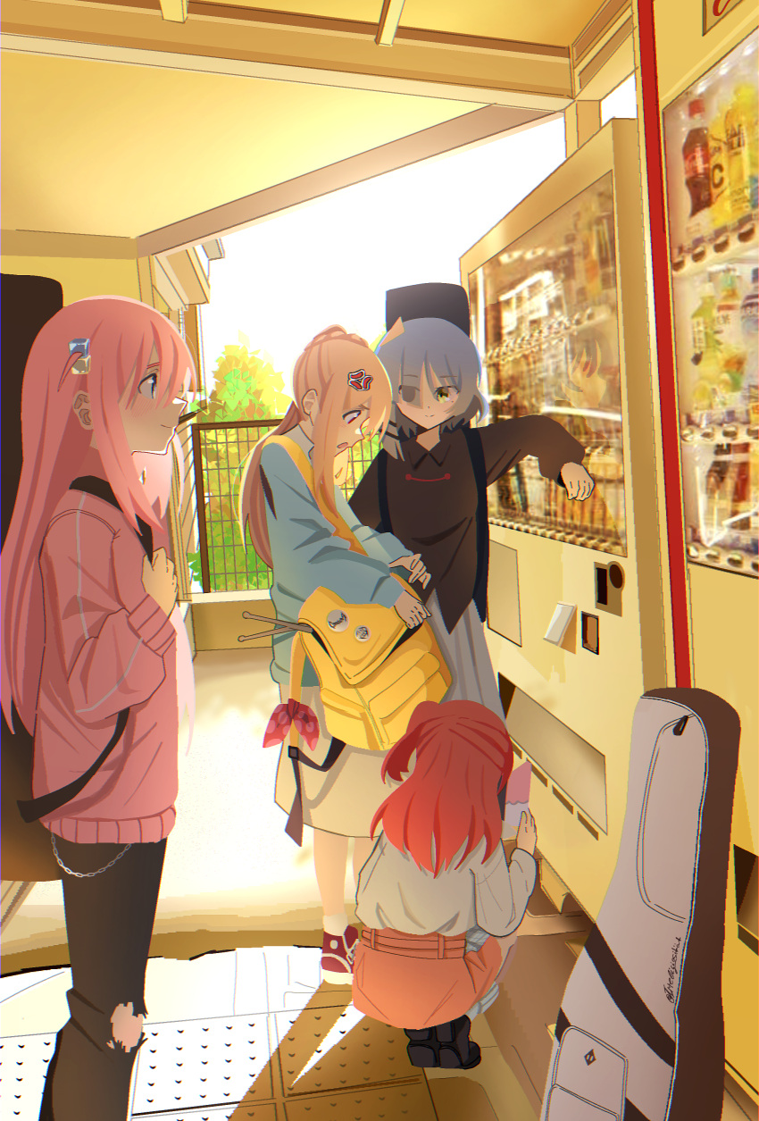 4girls, absurdres, anger_vein, blonde_hair, blue_hair, bocchi_the_rock!, chain, cube_hair_ornament