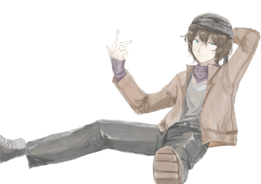 1other, adapted_costume, alternate_costume, androgynous, arm_behind_head, bandana, belt, black_bandana