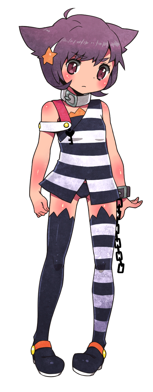 highres, ichihaya, nippon_ichi, official_art, sako_(criminal_girls), solo, striped, striped_legwear, thigh-highs, thighhighs, transparent_background