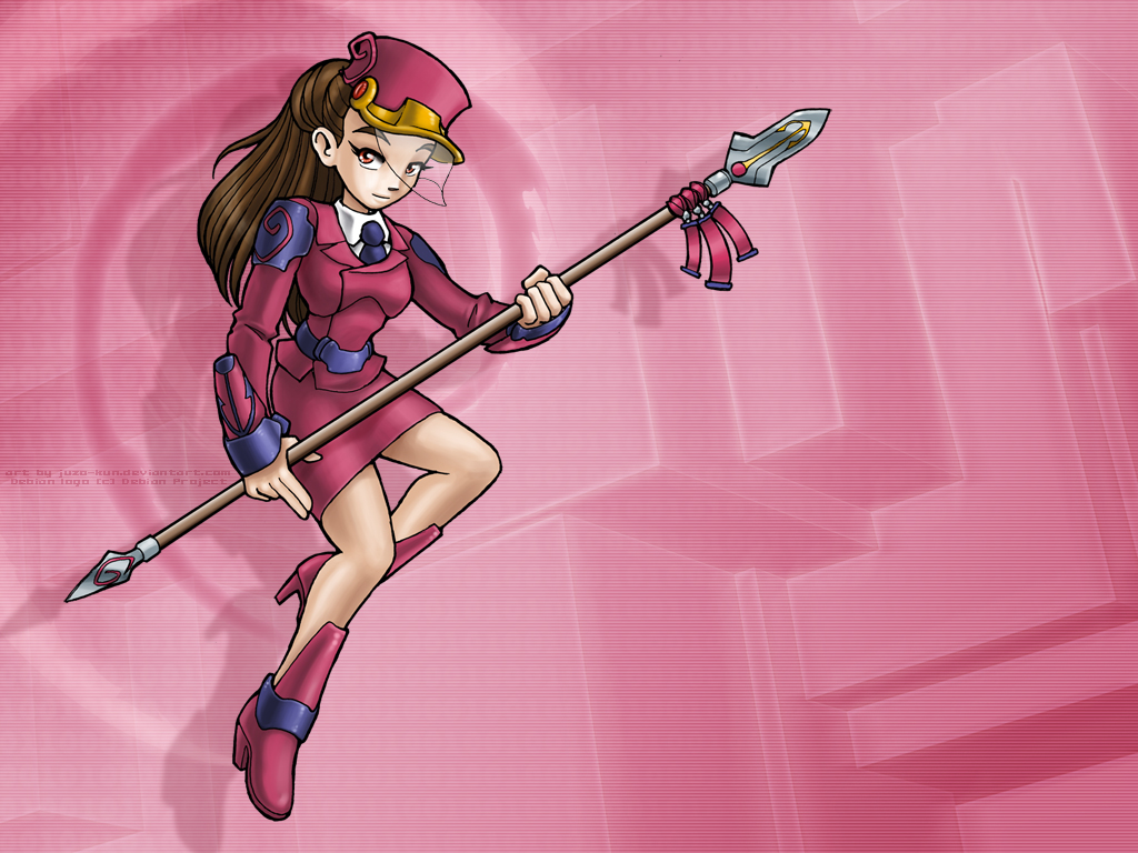 debian, hat, juzo-kun, linux, orange_eyes, os, os-tan, polearm
