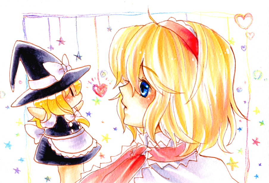 blonde_hair, blue_eyes, blush, bone-beans, bow, character_doll, chibi, hair_bow
