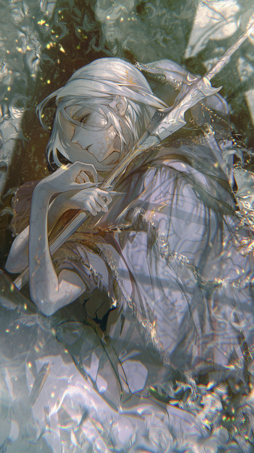 1boy, absurdres, androgynous, black_robe, crying, cuso4_suiwabutu, dark_souls_(series), dark_souls_iii