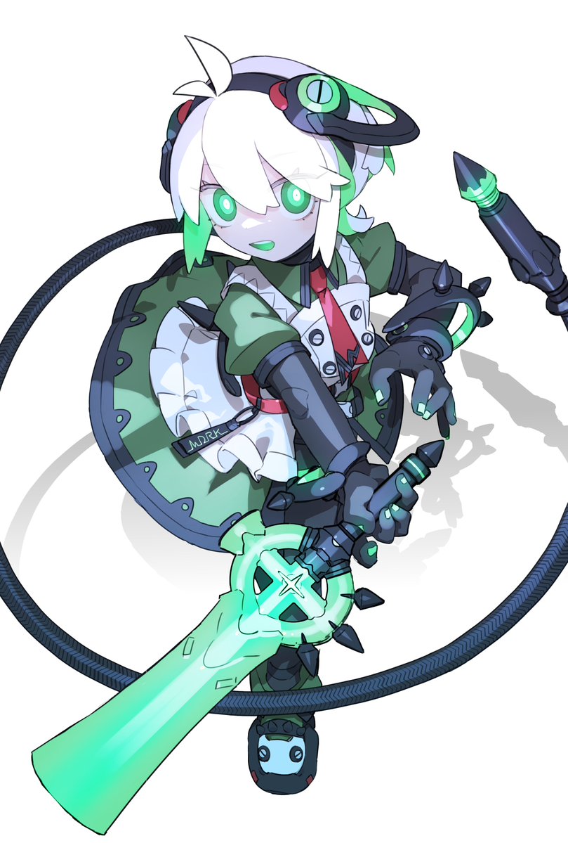 1girl, armor, bright_pupils, cheri_zao, full_body, green_eyes, green_hair, green_shirt