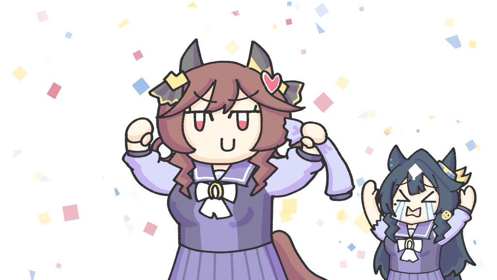 2girls, animal_ears, blue_hair, breasts, brown_hair, commentary, crying, earrings