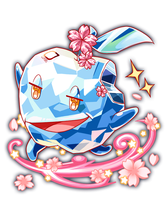 anime_coloring, apple, aqua_theme, artist_request, cherry_blossoms, crash_fever, flower, food, fruit, fruit_(crash_fever), full_body, game_cg, green_eyes, ice, leaf, lowered_eyelids, no_humans, number_tattoo, numbered, official_art, open_mouth, outline, pink_flower, pink_gemstone, red_outline, running, sakura_fruit, simple_background, solo, square, square_tattoo, symbol_in_eye, tachi-e, tattoo, third-party_source, transparent_background