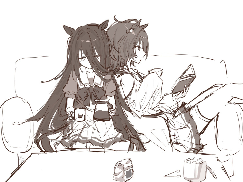 1_llill_i, agnes_tachyon_(umamusume), ahoge, back-to-back, book, bow, bowtie, chemical_structure