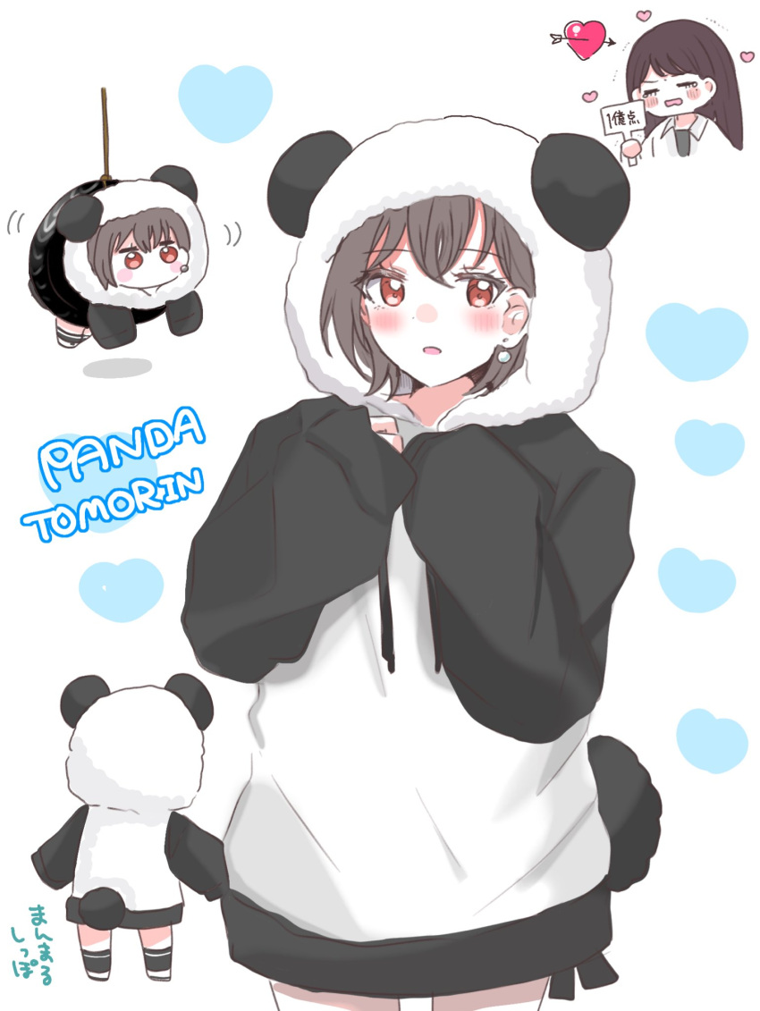 2girls, animal_costume, arrow_through_heart, asahi_rise, bang_dream!, bang_dream!_it's_mygo!!!!!, black_shirt, blush