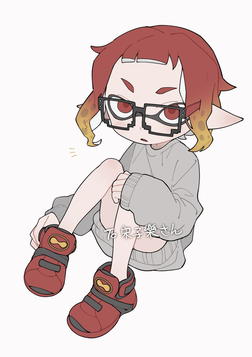 1girl, 8-bit_(splatoon), black-framed_eyewear, blonde_hair, blush, full_body, glasses, gomi20021021