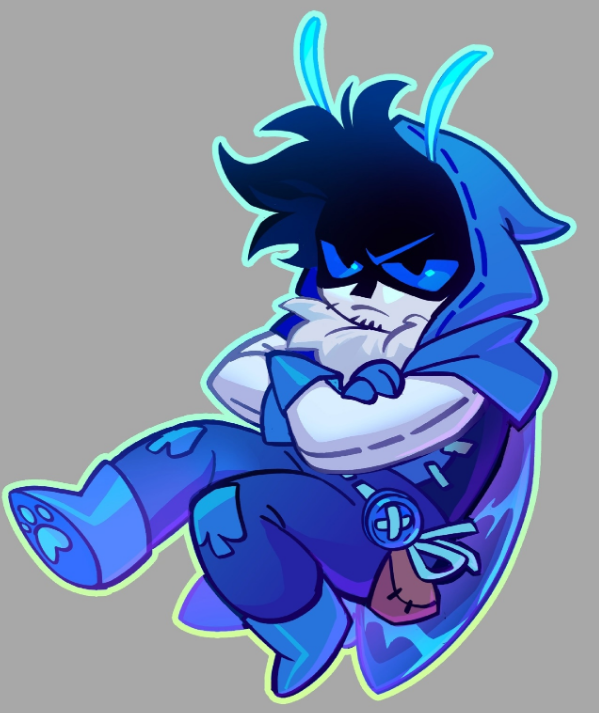 1boy, adapted_costume, artist_request, beard_stubble, blue_cape, blue_eyes, blue_footwear, blue_gloves
