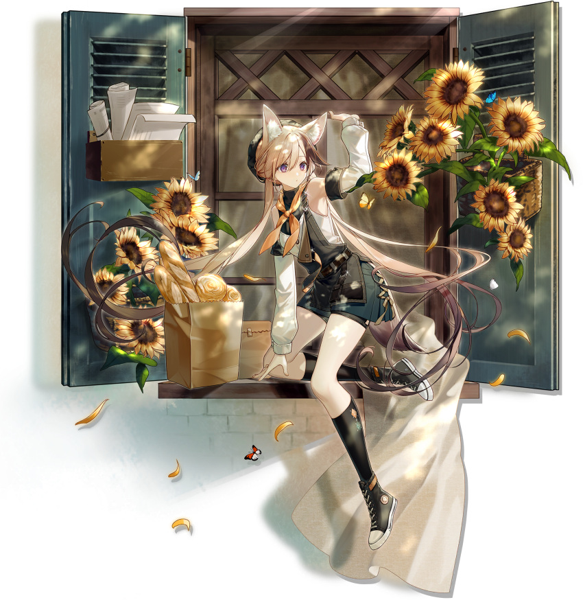 1girl, animal_ears, apron, argyle_clothes, argyle_legwear, arknights, bag, baguette