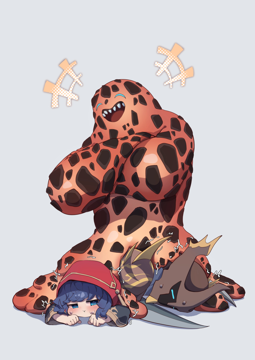 1girl, 2boys, absurdres, arm_blade, c_civciv, chibi, duel_monster, full_body