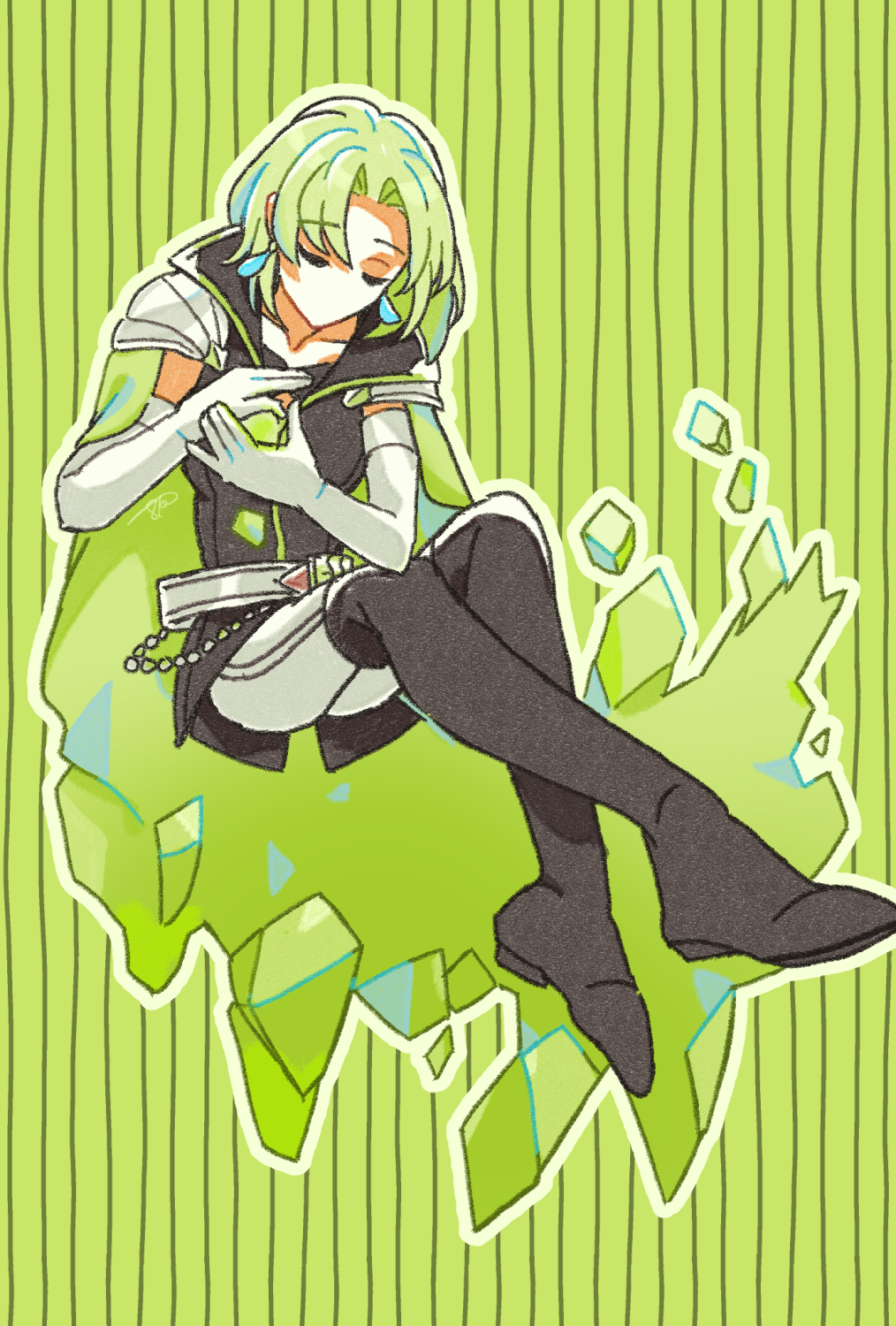 1girl, batoson54, blonde_hair, boots, breasts, cape, closed_eyes, earrings