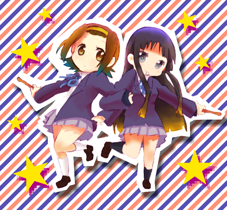 akiyama_mio, black_eyes, black_hair, brown_eyes, brown_hair, drumsticks, hatsu_(proper5), k-on!