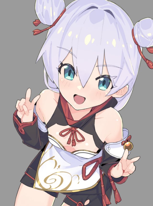 1girl, :d, bare_shoulders, black_sleeves, blue_eyes, breasts, chinese_clothes, cleavage_cutout