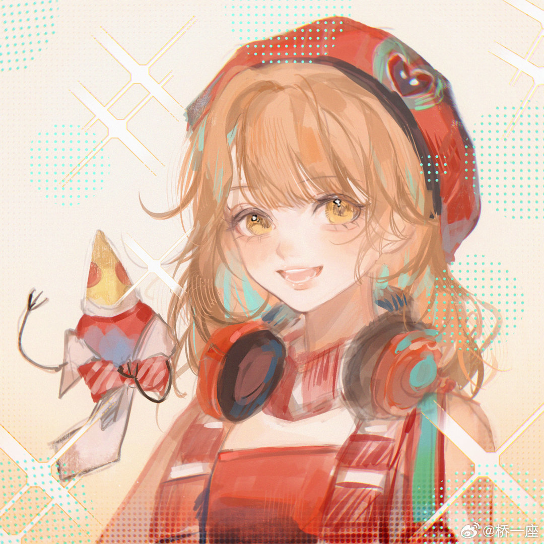 1girl, :d, apple, apple_(reverse:1999), bare_shoulders, beret, bow, bowtie