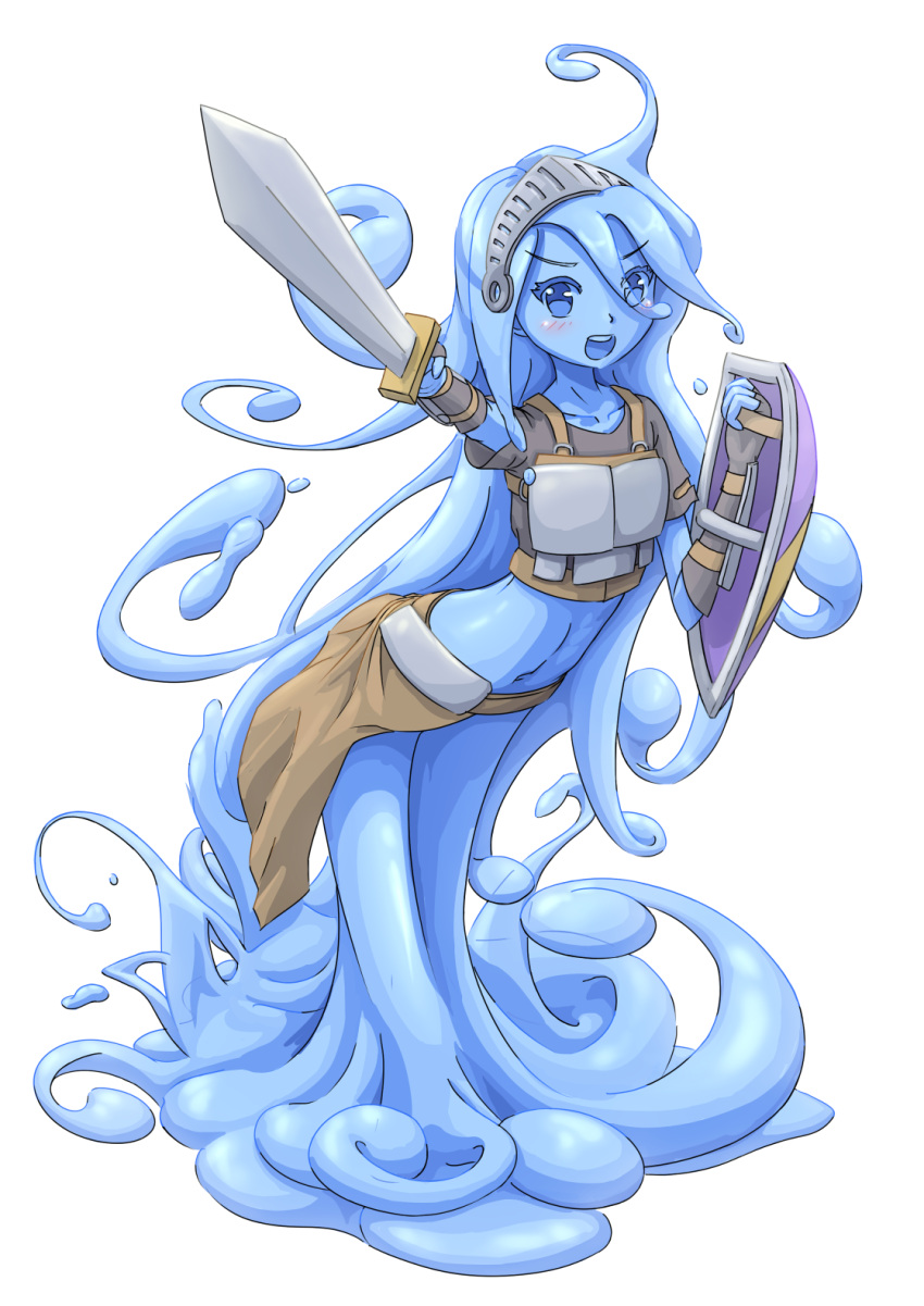 1girl, :d, ahoge, armor, blue_eyes, blue_hair, blush, breastplate