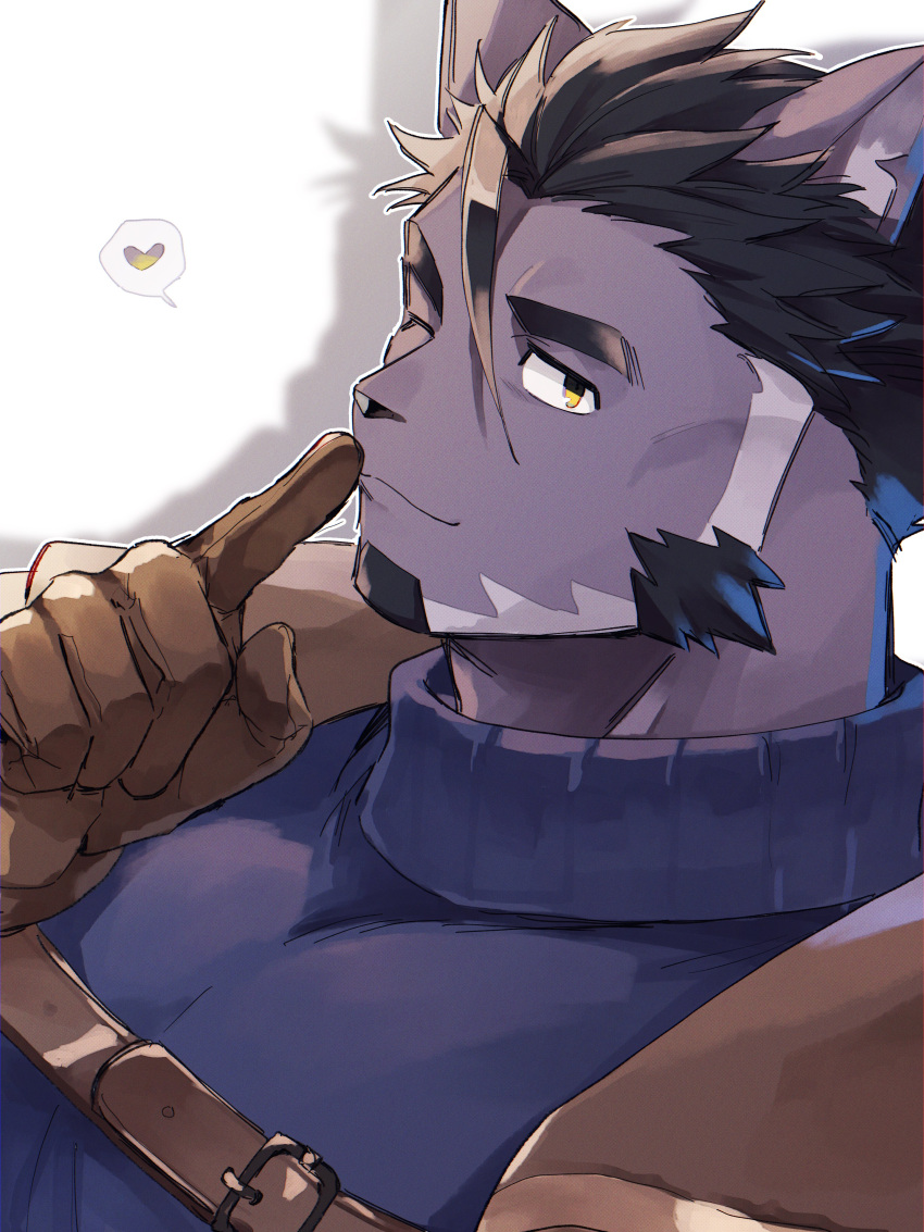 1boy, absurdres, animal_ears, animal_nose, beard, belt, black_eyebrows, black_hair