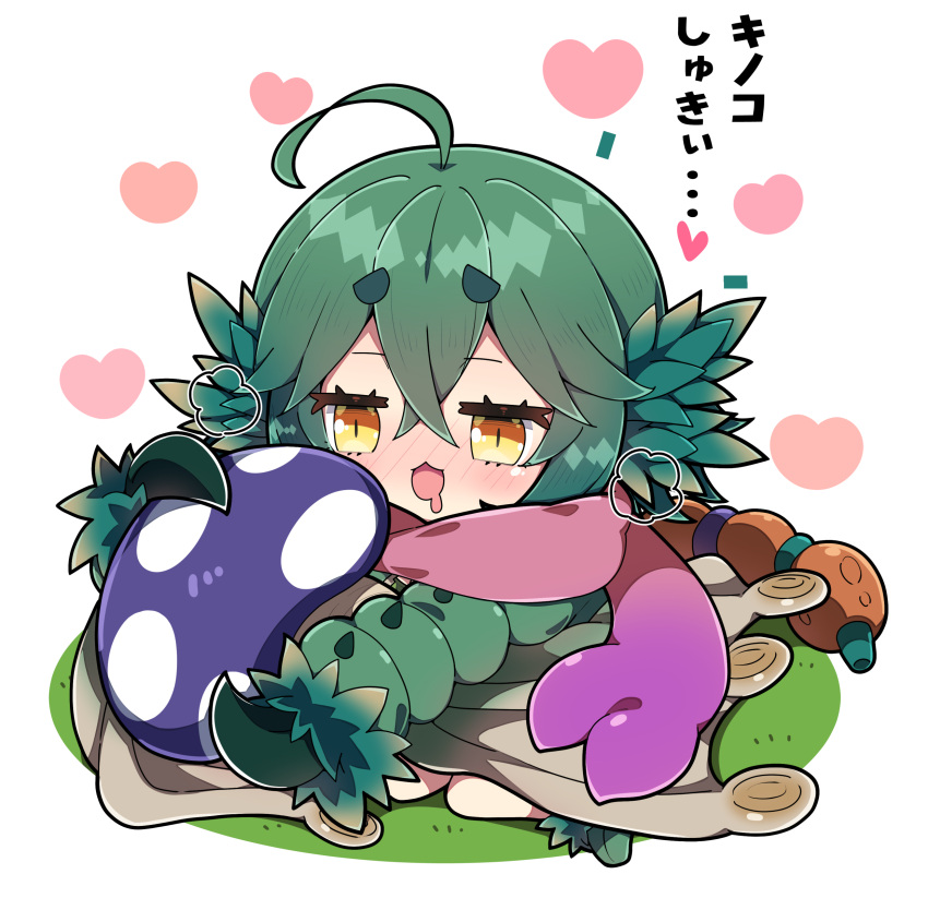 1girl, absurdres, ahoge, blush, brown_eyes, chibi, commentary_request, drooling