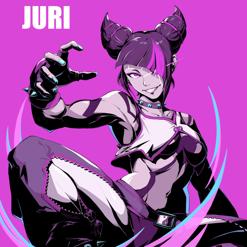 1girl, absurdres, black_hair, bracelet, breasts, character_name, collar, drill_hair