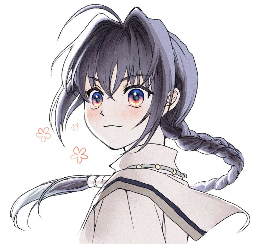 1other, ahoge, androgynous, black_hair, braid, closed_mouth, facing_viewer, fate/samurai_remnant