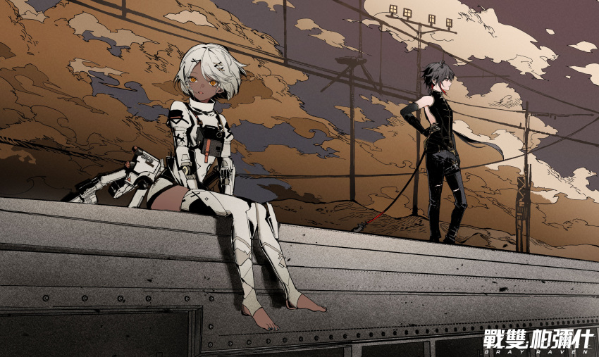 1boy, 1girl, absurdres, black_hair, black_pants, black_shirt, bodysuit, changyu_(punishing:_gray_raven)