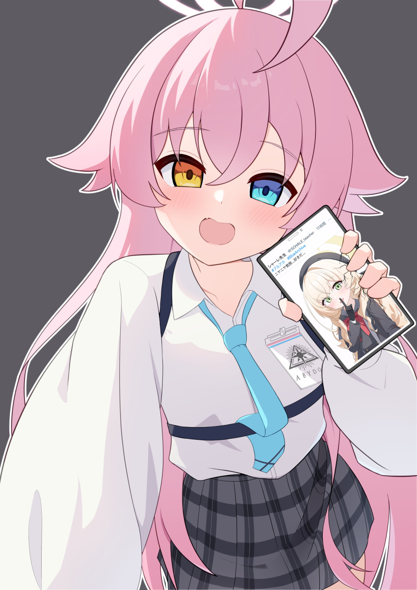 1girl, absurdres, ahoge, black_skirt, blonde_hair, blue_archive, blue_eyes, blue_necktie