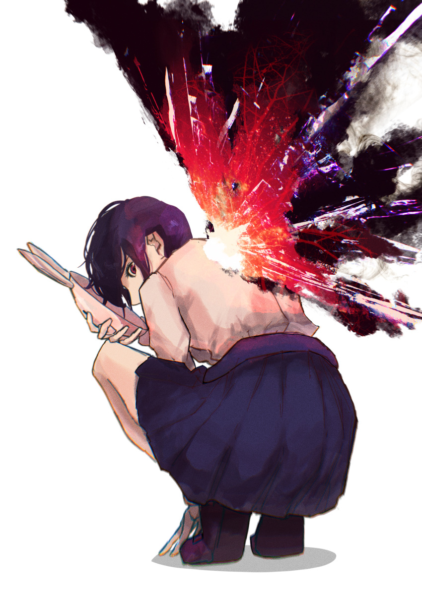 1girl, absurdres, grey_shirt, highres, holding, holding_mask, kagune_(tokyo_ghoul), kirishima_touka
