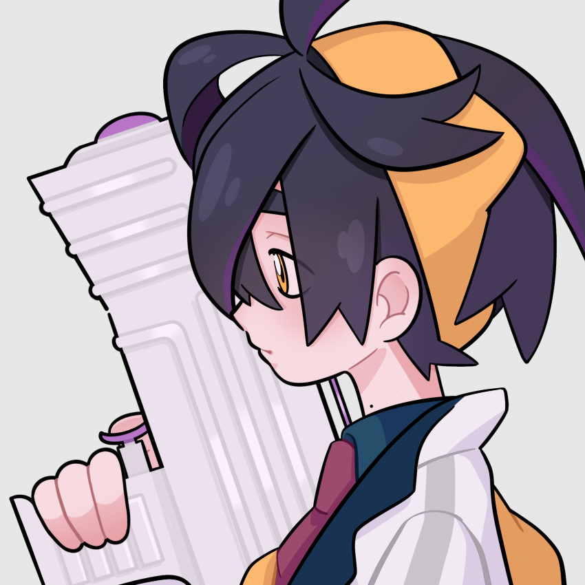 1boy, black_hair, closed_mouth, commentary_request, from_side, hairband, hand_up, highres