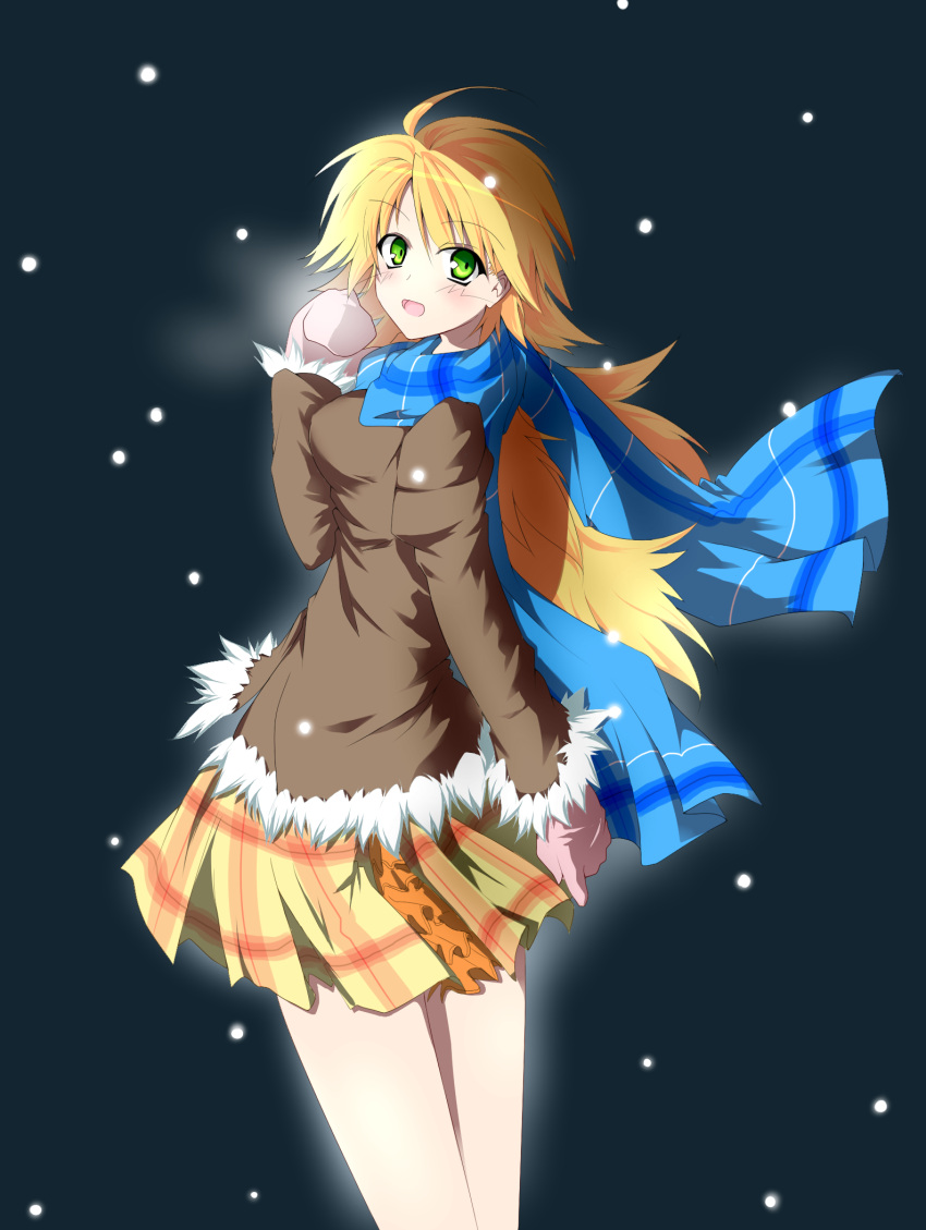 ahoge, blonde_hair, breasts, gloves, green_eyes, highres, hoshii_miki, idolmaster