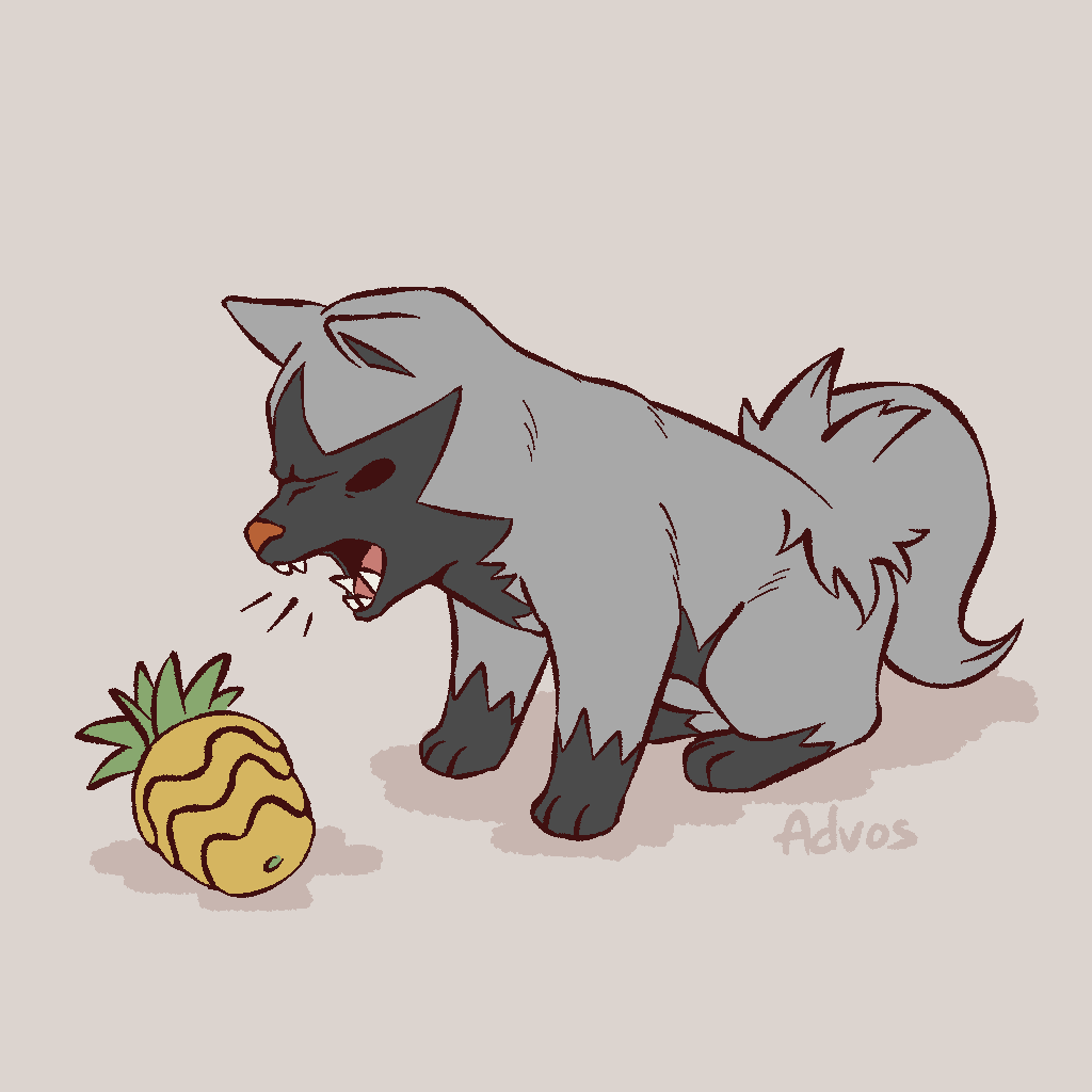advos, artist_name, berry_(pokemon), black_fur, chibi, food, fruit, grey_background