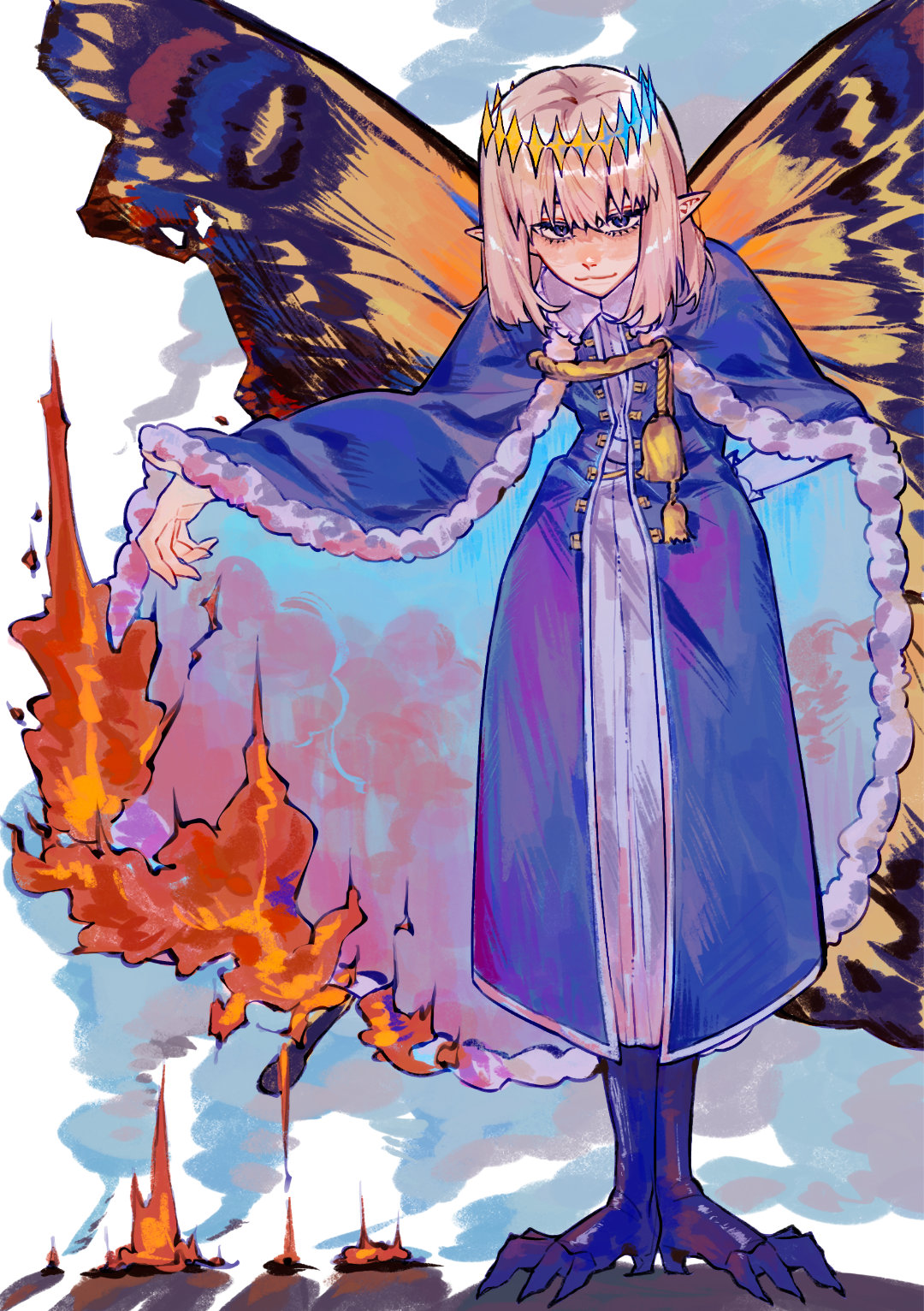 1boy, arthropod_boy, artist_request, blue_cape, blue_eyes, butterfly_wings, cape, closed_mouth