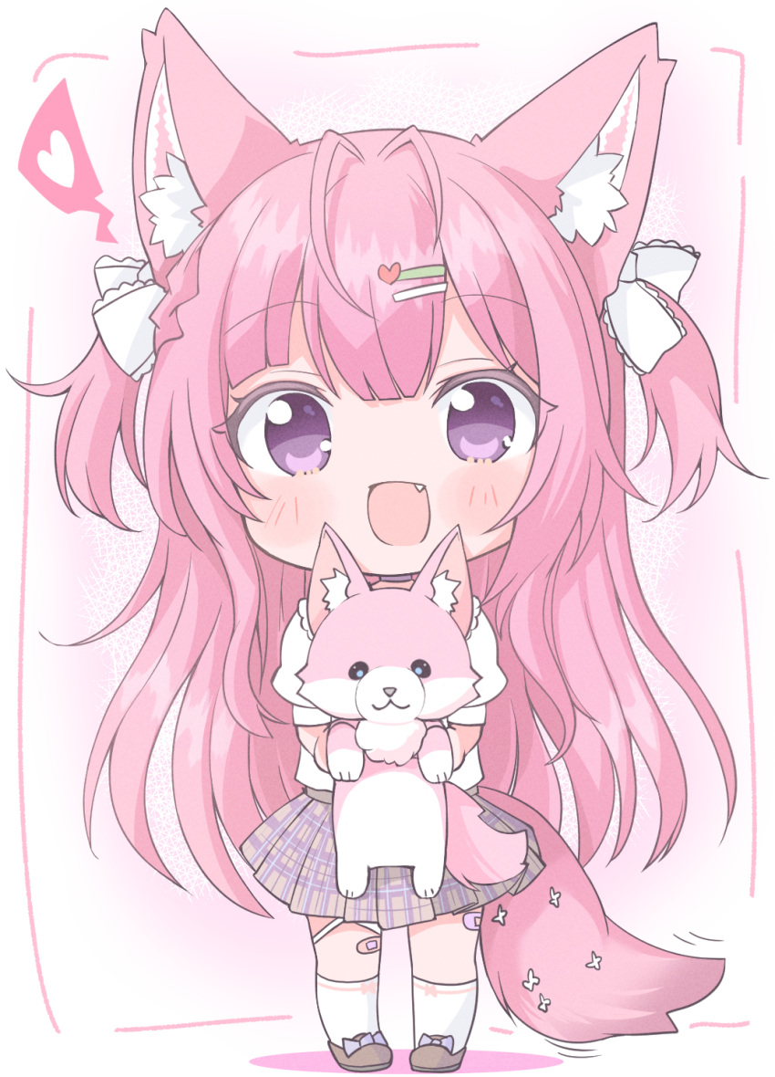 1girl, :d, animal, animal_ear_fluff, animal_ears, bandaid, bandaid_on_leg, blush
