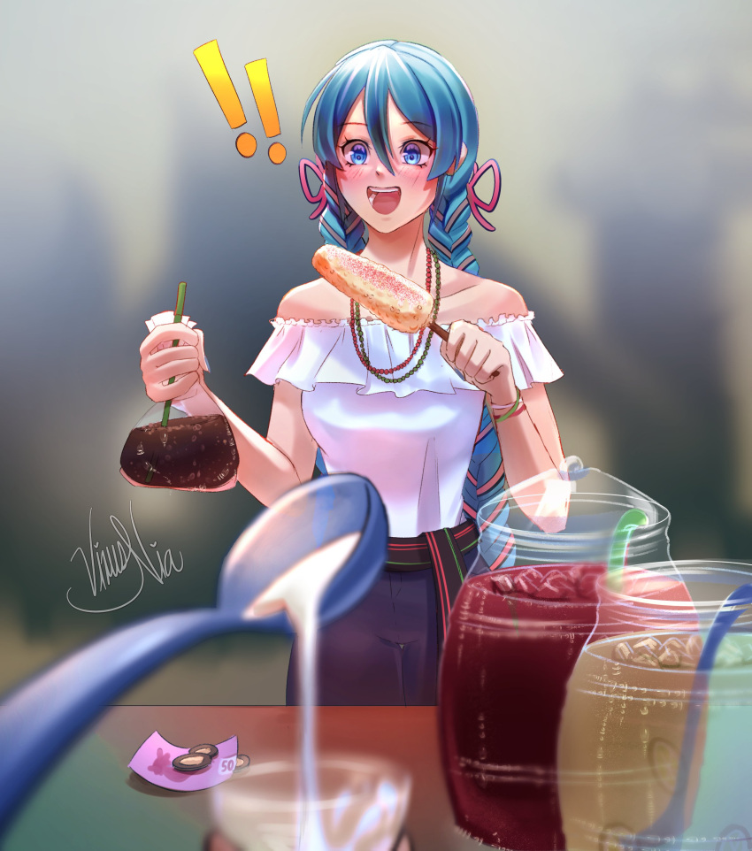 !, !!, 1girl, absurdres, aqua_eyes, aqua_hair, artist_name, bare_shoulders