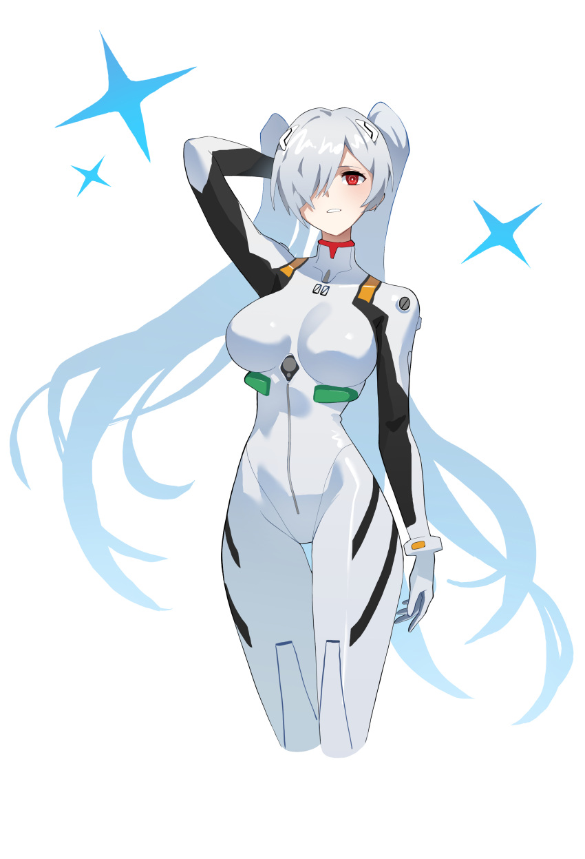 1girl, absurdres, ayanami_rei, ayanami_rei_(cosplay), bodysuit, cinderella_(nikke), cosplay, goddess_of_victory:_nikke