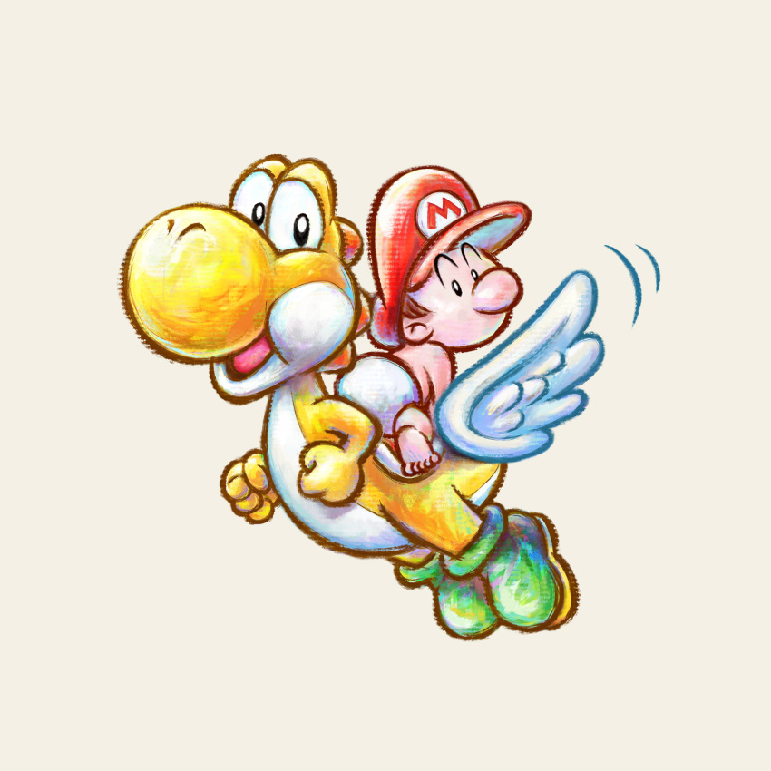 1boy, absurdres, baby, baby_mario, boots, clenched_hands, colored_skin, diaper