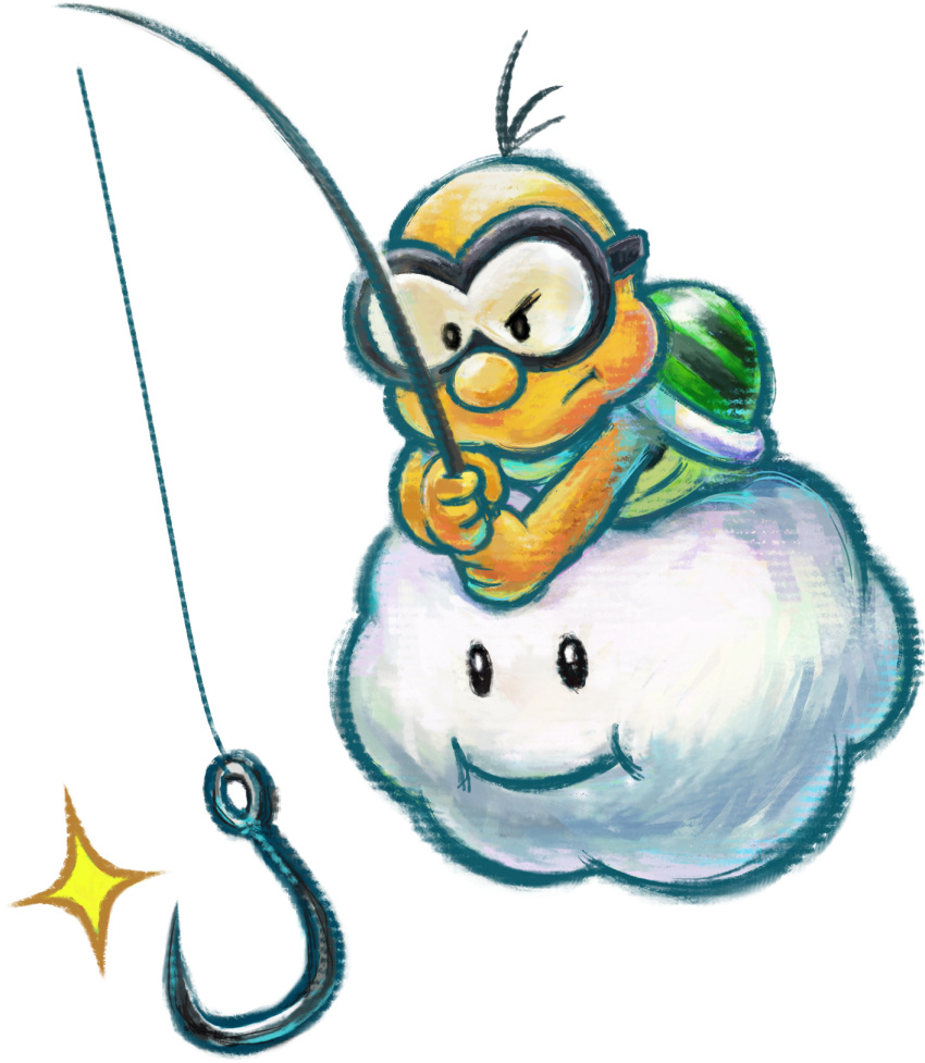 1boy, clouds, colored_skin, fishing_hook, fishing_rod, goggles, highres, holding