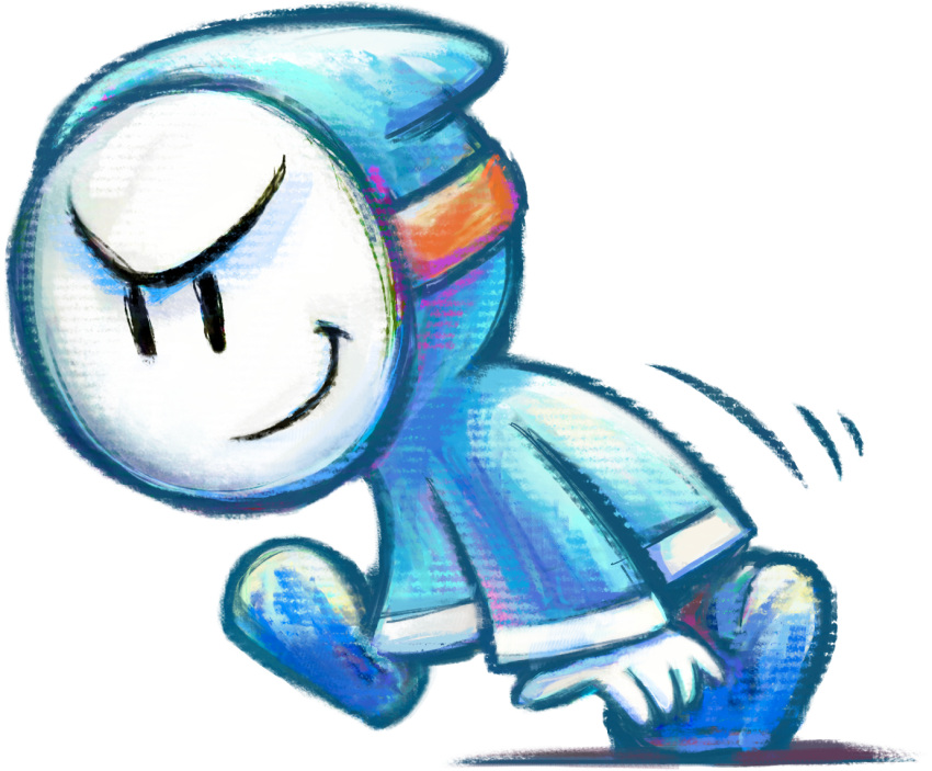 1boy, bandit_(mario), blue_footwear, blue_hoodie, boots, gloves, hood, hoodie, official_art, simple_background, solo, super_mario_bros., transparent_background, white_gloves, white_mask, yoshi's_new_island