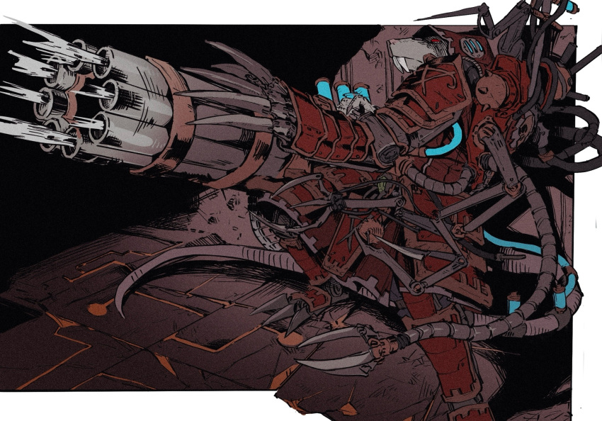 1boy, arm_armor, armor, crossover, cyborg, english_commentary, fake_claws, fangs