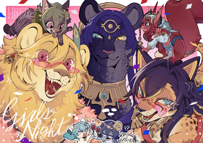 ?, ??, animal, animal_on_head, animalization, black_hair, black_panther, blonde_hair