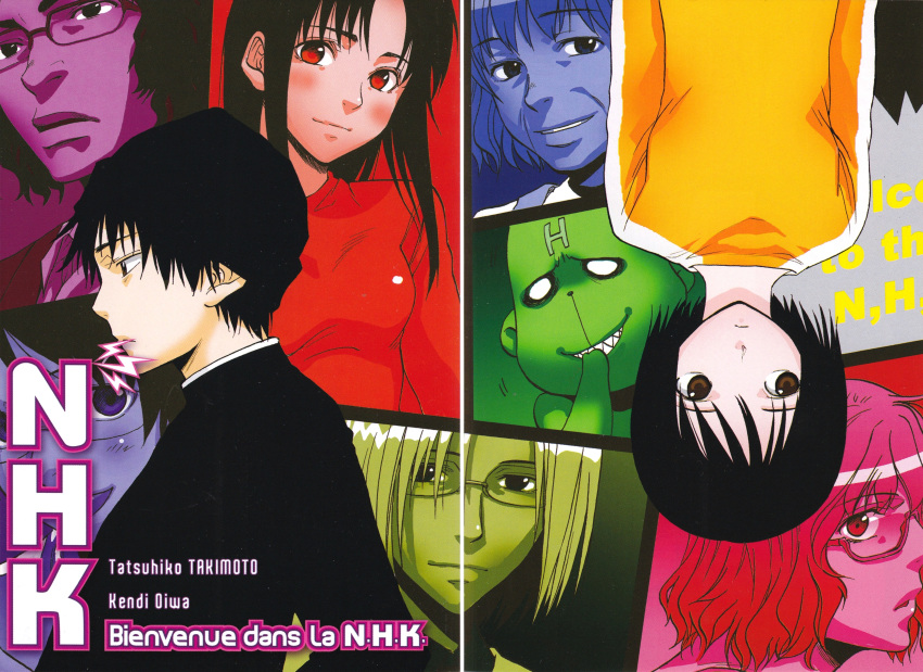 4boys, 4girls, absurdres, arms_at_sides, artist_name, averting_eyes, black_border, black_hair