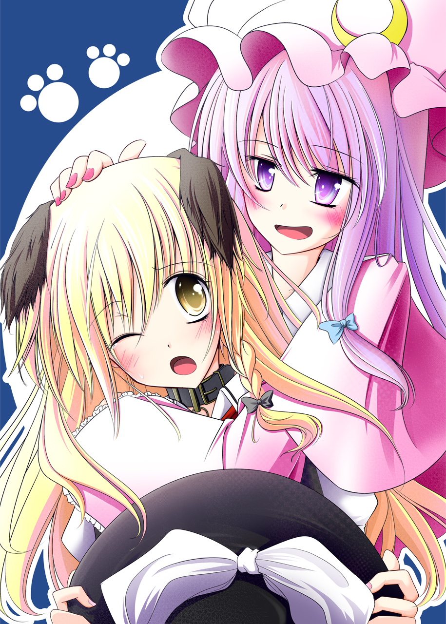 animal_ears, collar, highres, kirisame_marisa, multiple_girls, patchouli_knowledge, touhou, yuuki_(kanranseki)