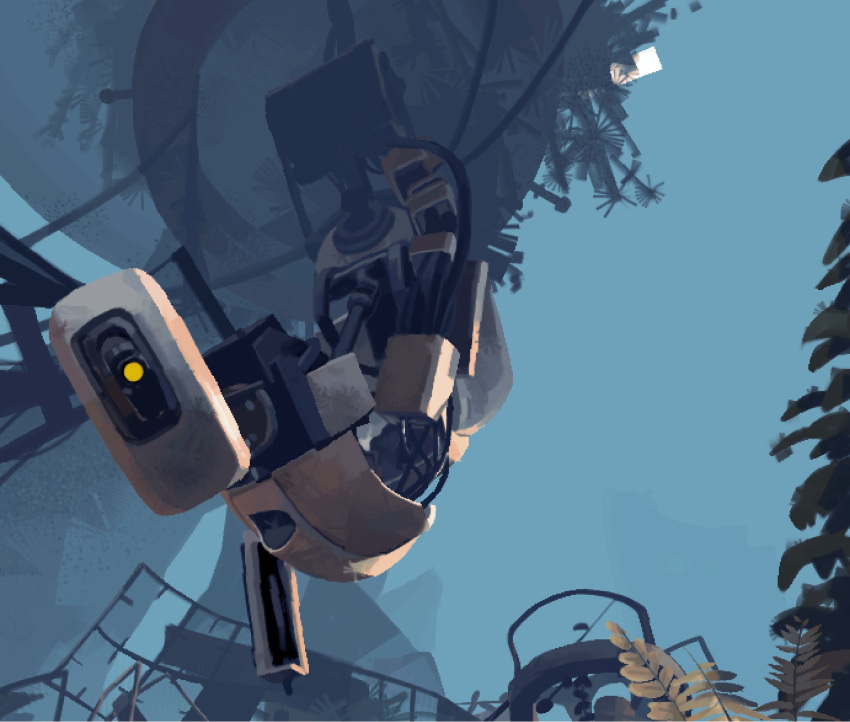 alicezakat, blue_sky, cable, clear_sky, commentary, english_commentary, from_below, glados