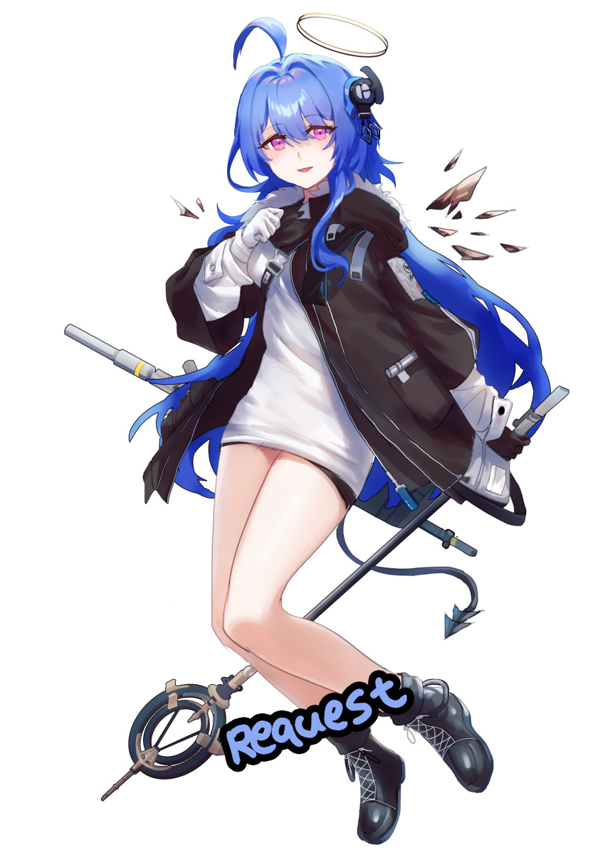 absurdres, ahoge, azur_lane, bare_legs, black_footwear, black_jacket, blue_hair, boots
