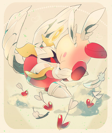^_^, angel_wings, armor, arrow_(projectile), blush_stickers, border, closed_eyes, clouds
