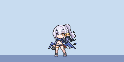 1girl, bikini, black_bikini, black_jacket, blue_background, cropped_jacket, fate/grand_order, fate_(series), full_body, hand_up, jacket, long_hair, looking_at_viewer, low_wings, lowres, melusine_(fate), melusine_(swimsuit_ruler)_(fate), melusine_(swimsuit_ruler)_(first_ascension)_(fate), navel, pixel_art, ponytail, sidelocks, solo, swimsuit, tail, white_hair, wings, yellow_eyes, you_ornithopter